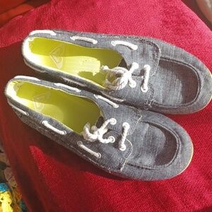 ROXY Slide On Blue Canvas Boat Shoes Woman Size 8.5
